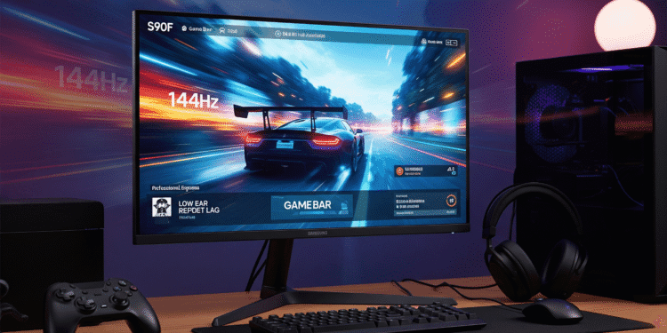 S90F OLED Worth Your $2500 Investment in 2025 TVs? 4 amsung S90F OLED TV gaming setup showing 144Hz gameplay with Game Bar interface