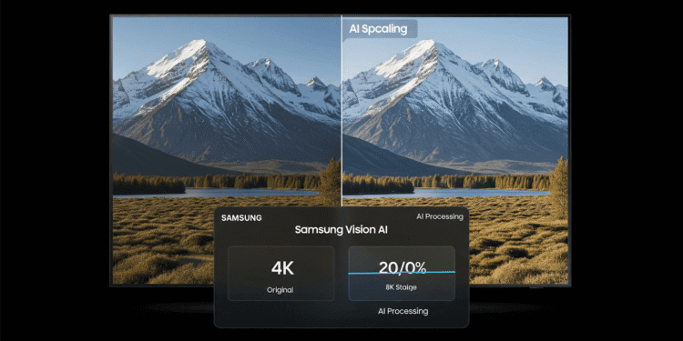 Neo QLED 8K Will Stunning Features Make 2025 Worth It 3 Samsung Vision AI 8K upscaling comparison showing enhanced detail from 4K to 8K resolution using NQ8 processor